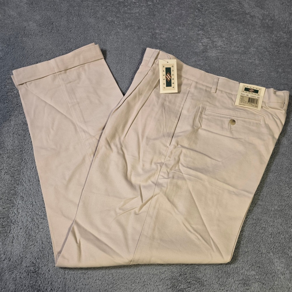 Joseph‎ Abboud Mens 38x32 Dress Pants Beige Pleated Cuffed Rayon Blend Vintage